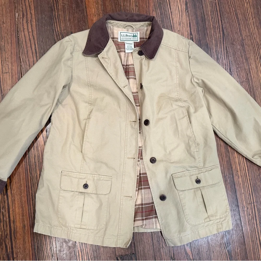 L.L. Bean Adirondack Barn Coat Flannel Lined Women’s Sz L Khaki Brown Rn71341 - Picture 4 of 11